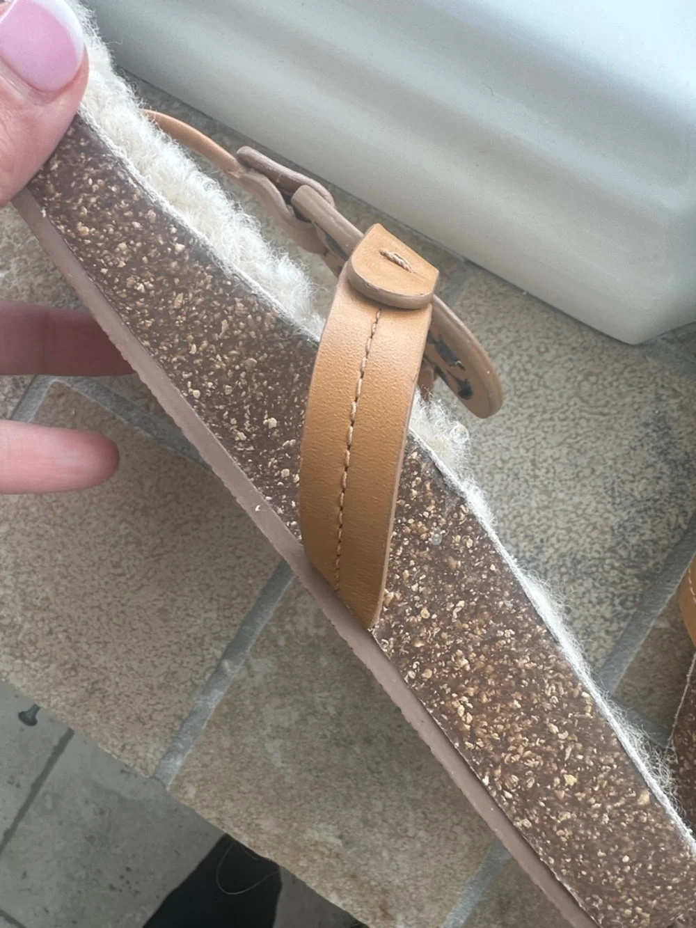 Tory Burch Tan Leather Logo Shearling Slides with Cream Footbed - Like NEW - Picture 5 of 7